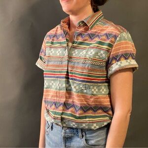 Cabin Creek Petite Geometric Stripe Button-Up Shirt (Vintage) Medium